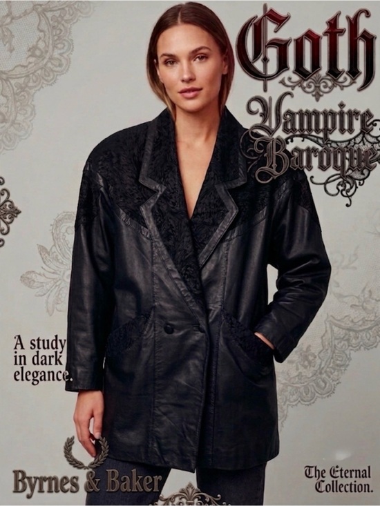 Byrnes & Baker Jackets & Blazers - Vintage Byrnes & Baker Black Leather Coat Oversized Women’s S/M/L Gothic/ Vampir